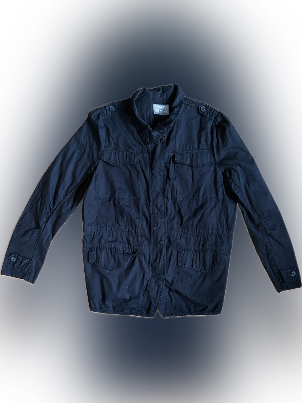 Converse Black Military-Style Cinch Waist Hidden Zipper Field Jacket